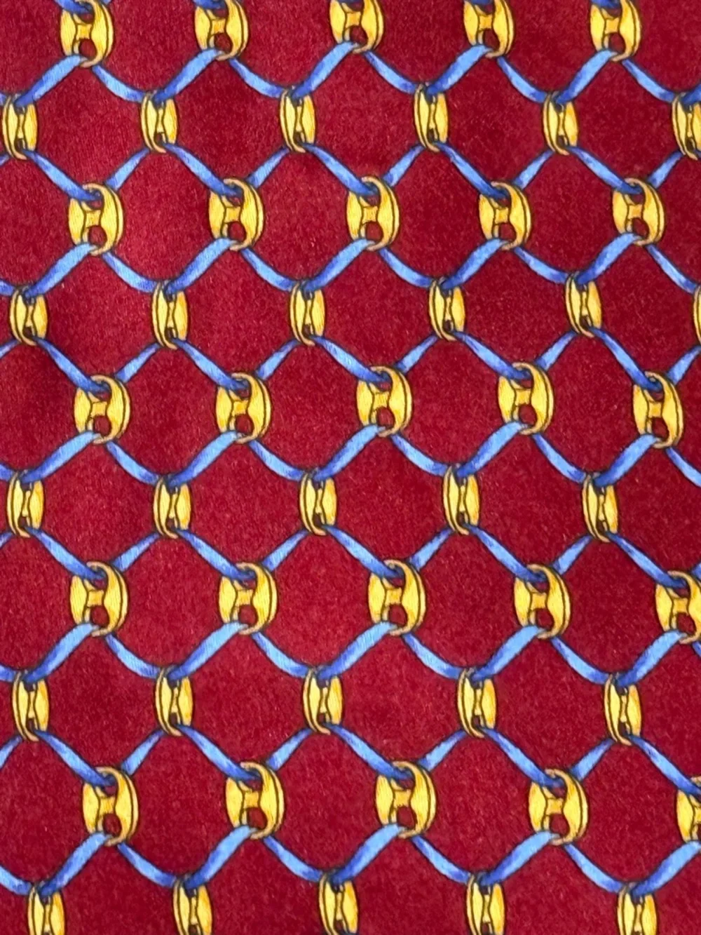 Vintage Bert Pulitzer Collectors Edition Silk Tie Burgundy Gold Chain Print